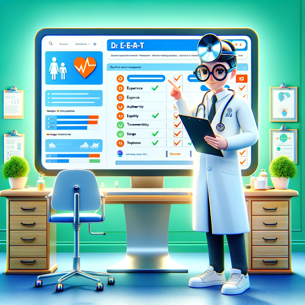 Dr. E-E-A-T," ensuring your website's SEO health is in top shape with a friendly checkup.