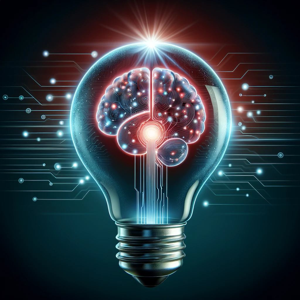 Light bulb with brain, symbolizing AI innovation.
