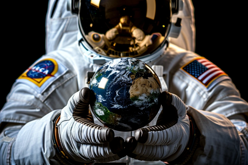 An astronaut holding the earth